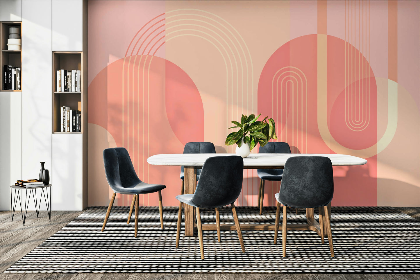 The geometric shapes are a central focus of the image.

