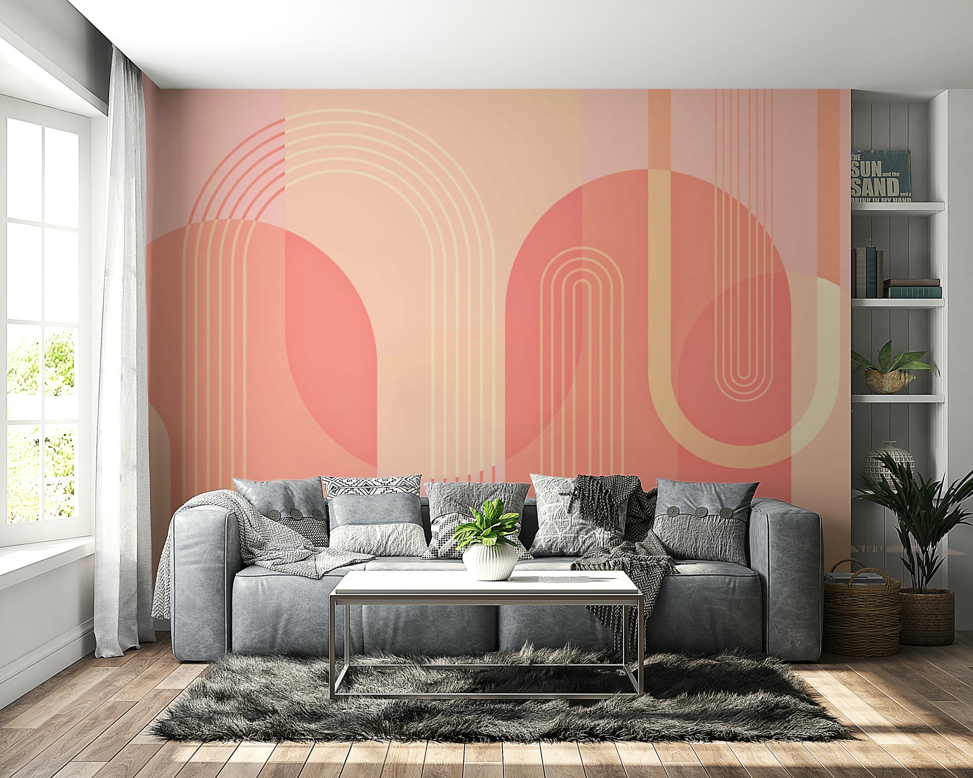 A wall mural of a geometric pattern.

