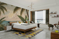 The colors are soft, muted tones of beige, sand, and blue.

