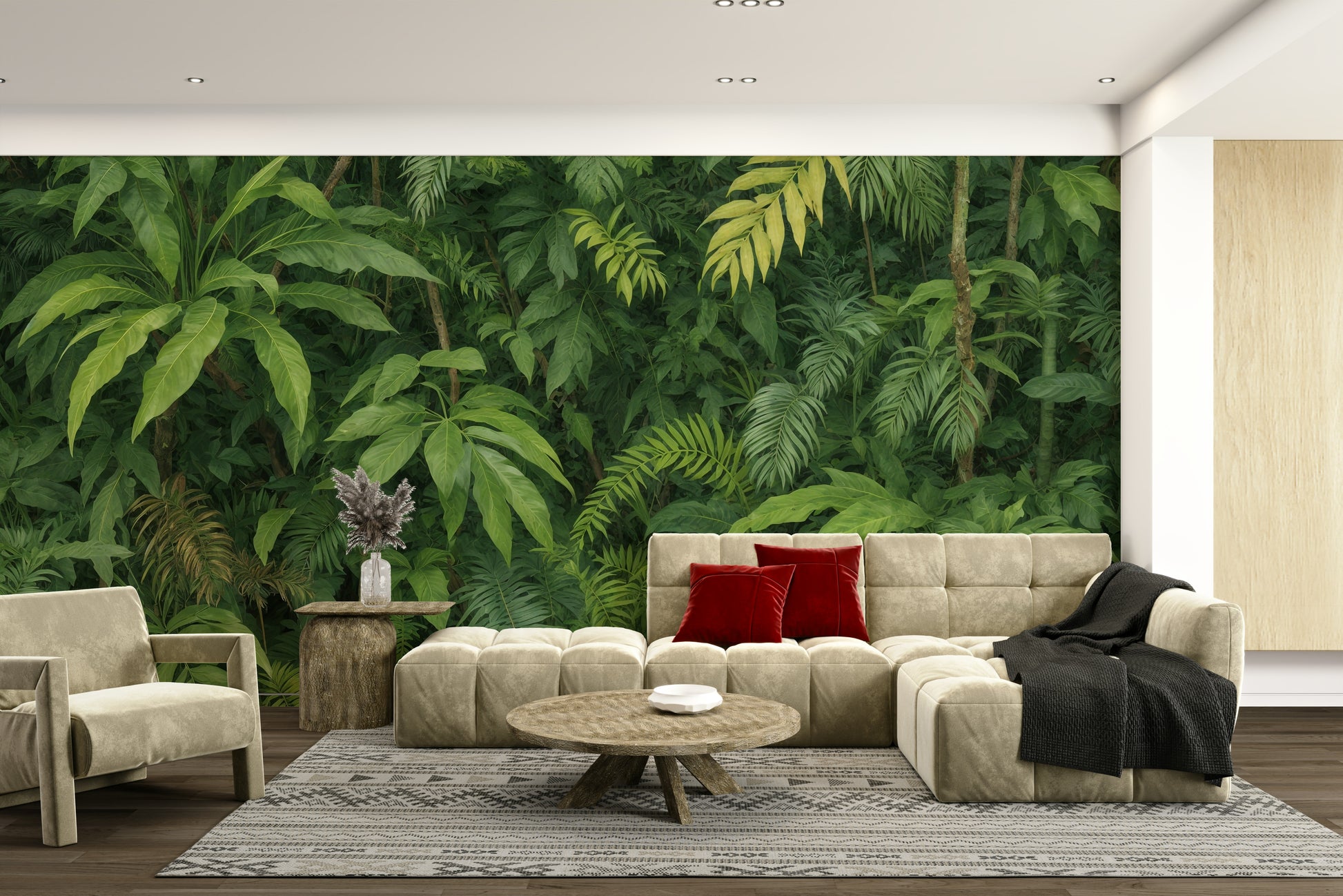 The tropical trees and canopy are a central focus of the image.

