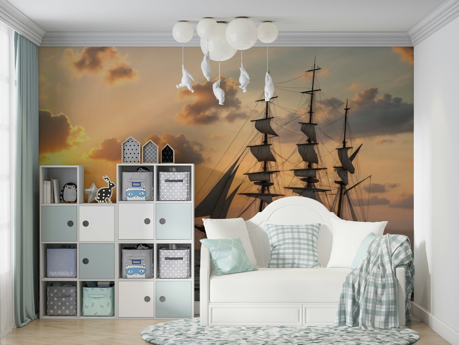 The colors are soft, with shades of orange, pink, and purple.

