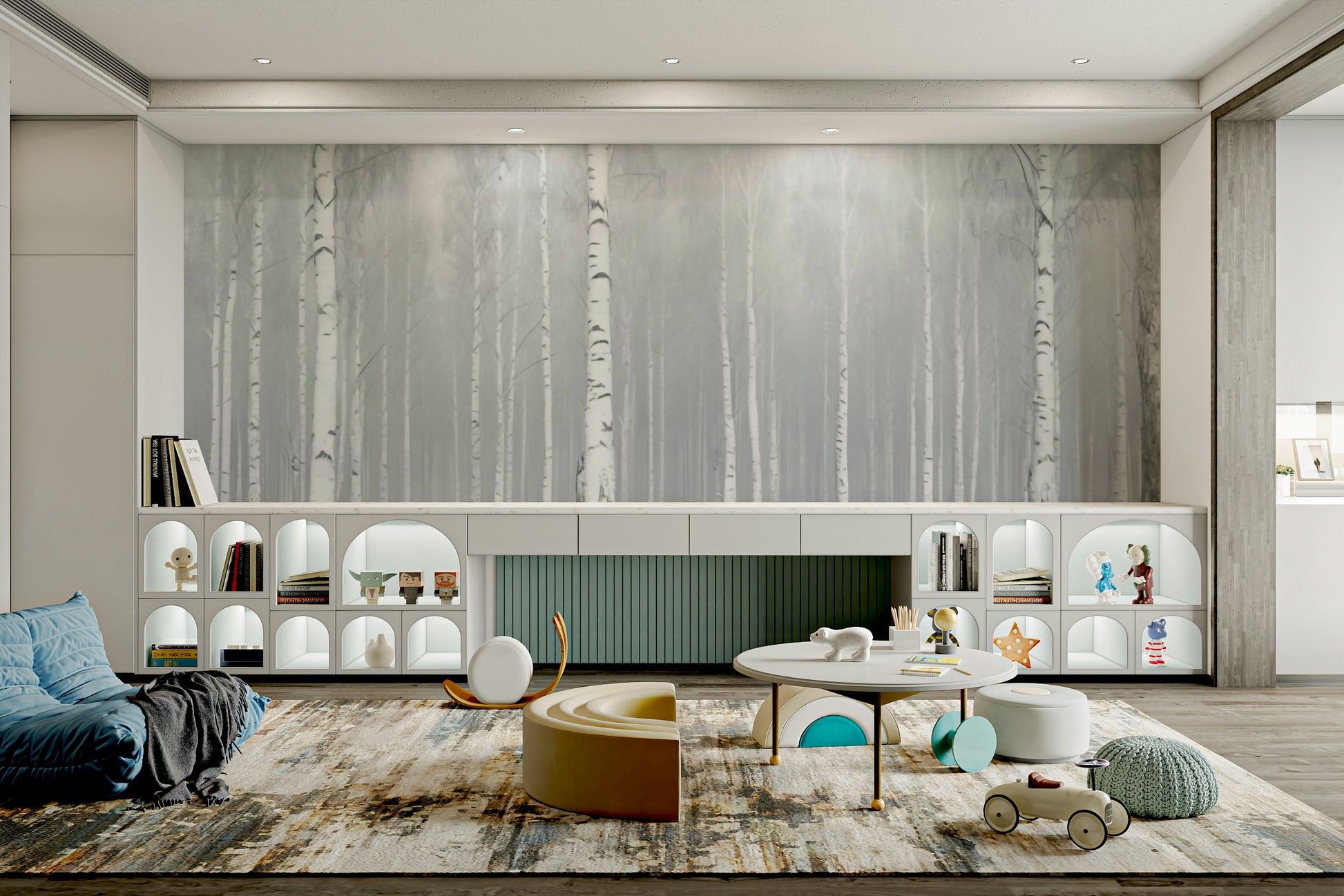 The design adds a sense of depth and peacefulness to the space.

