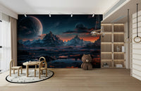 The color palette is otherworldly, using shades of purple, red, and blue.

