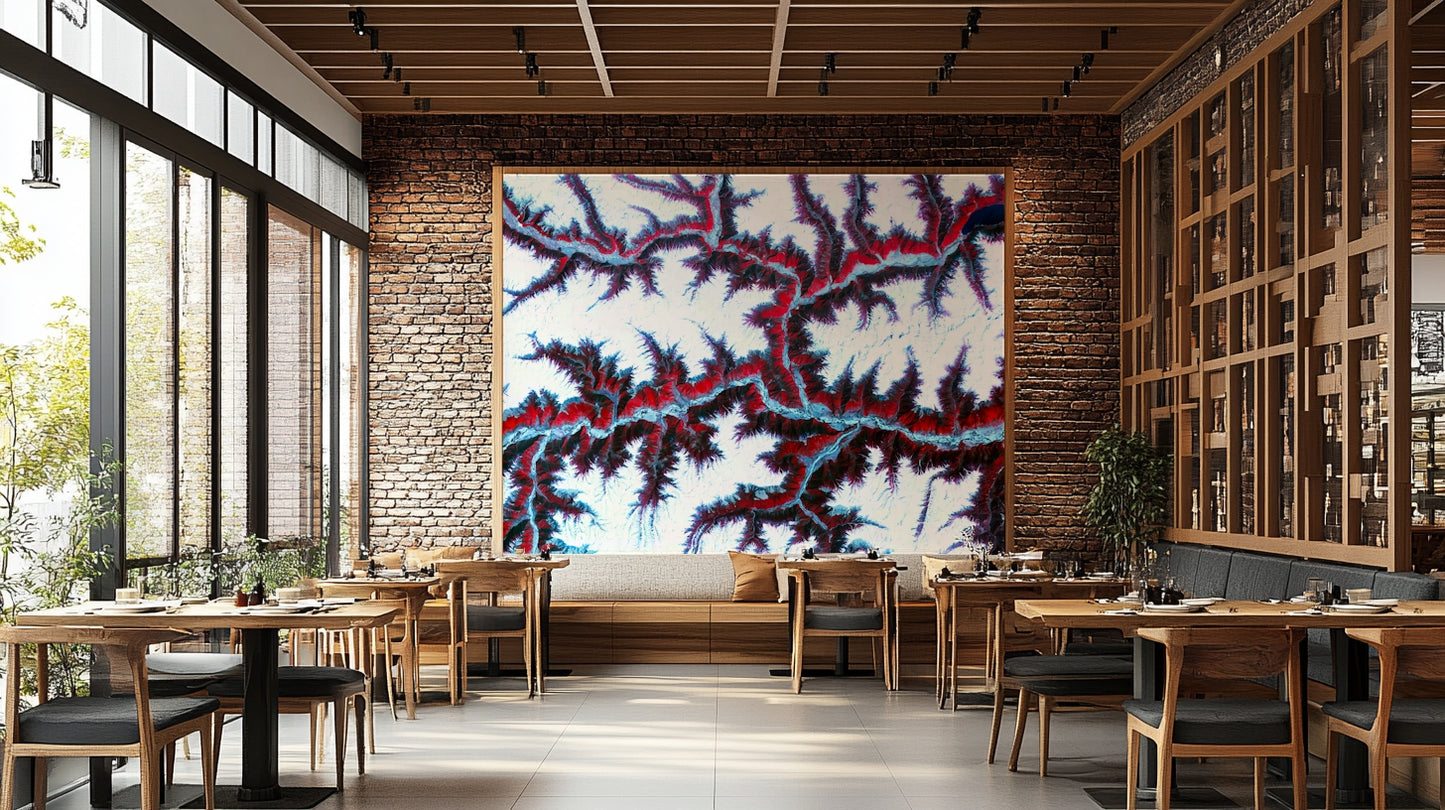 The colors are soft, muted tones of beige, sand, and blue.

