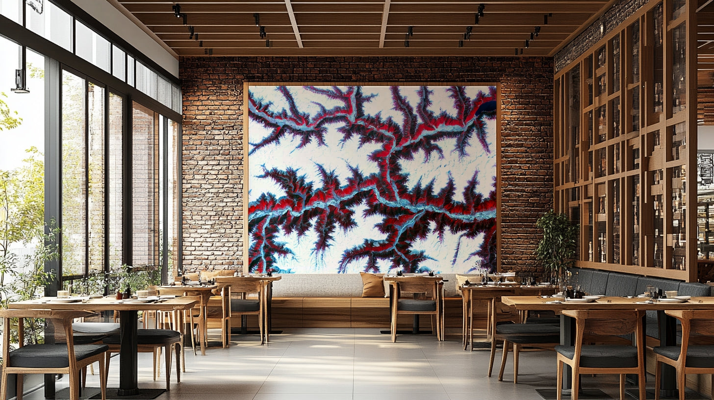 The colors are soft, muted tones of beige, sand, and blue.

