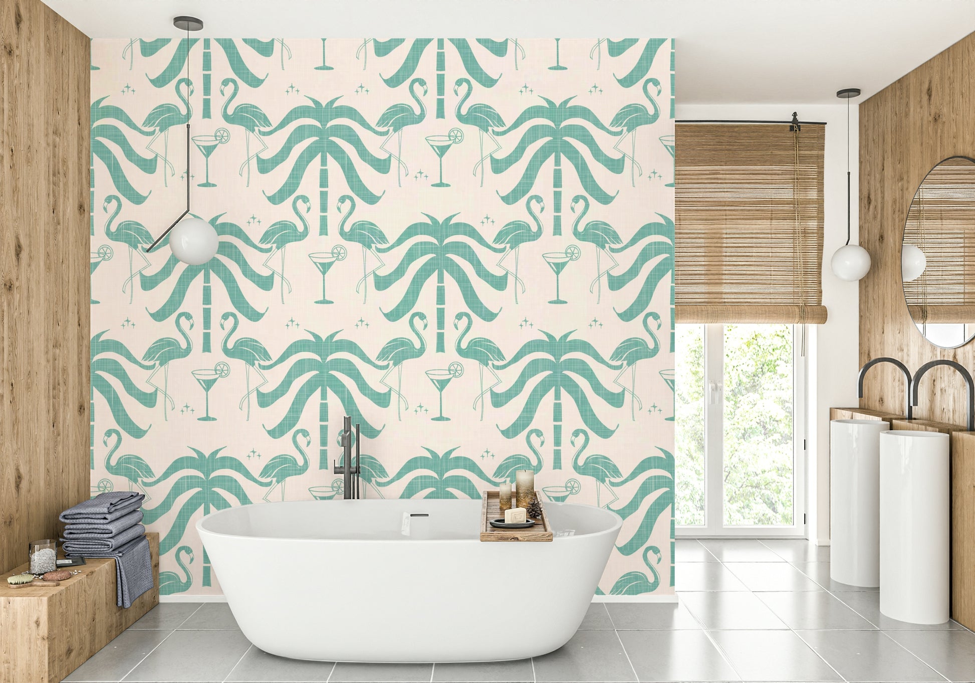 The colors are soft, muted tones of beige and teal.

