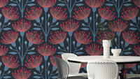 A wall mural of a floral botanical pattern.

