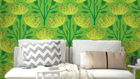 A wall mural of a floral botanical pattern.

