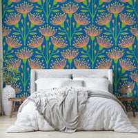 The image shows a peaceful, natural scene with a eucalyptus and floral pattern.

