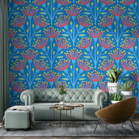A wall mural of a floral botanical pattern.

