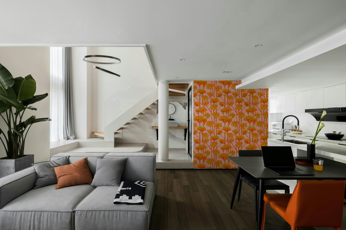 The floral elements are a central focus of the image.

