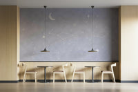 A wall mural of a peaceful celestial pattern.

