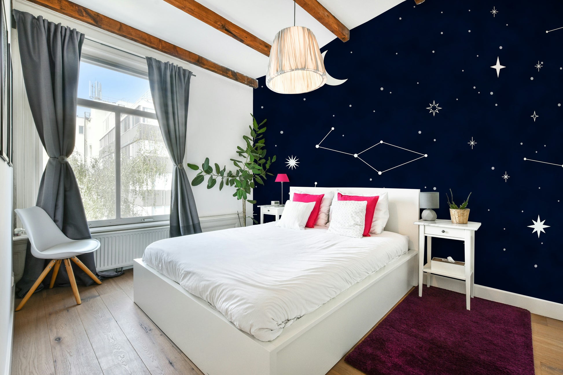 The colors are soft, muted tones of deep blues, purples, and indigo.

