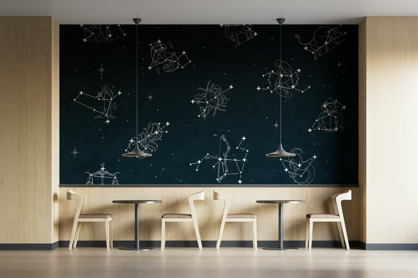 The colors are soft, muted tones of blue, purple, and gold.

