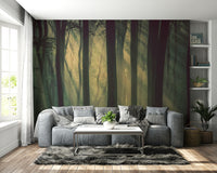 The trees and glowing elements are a central focus of the image.

