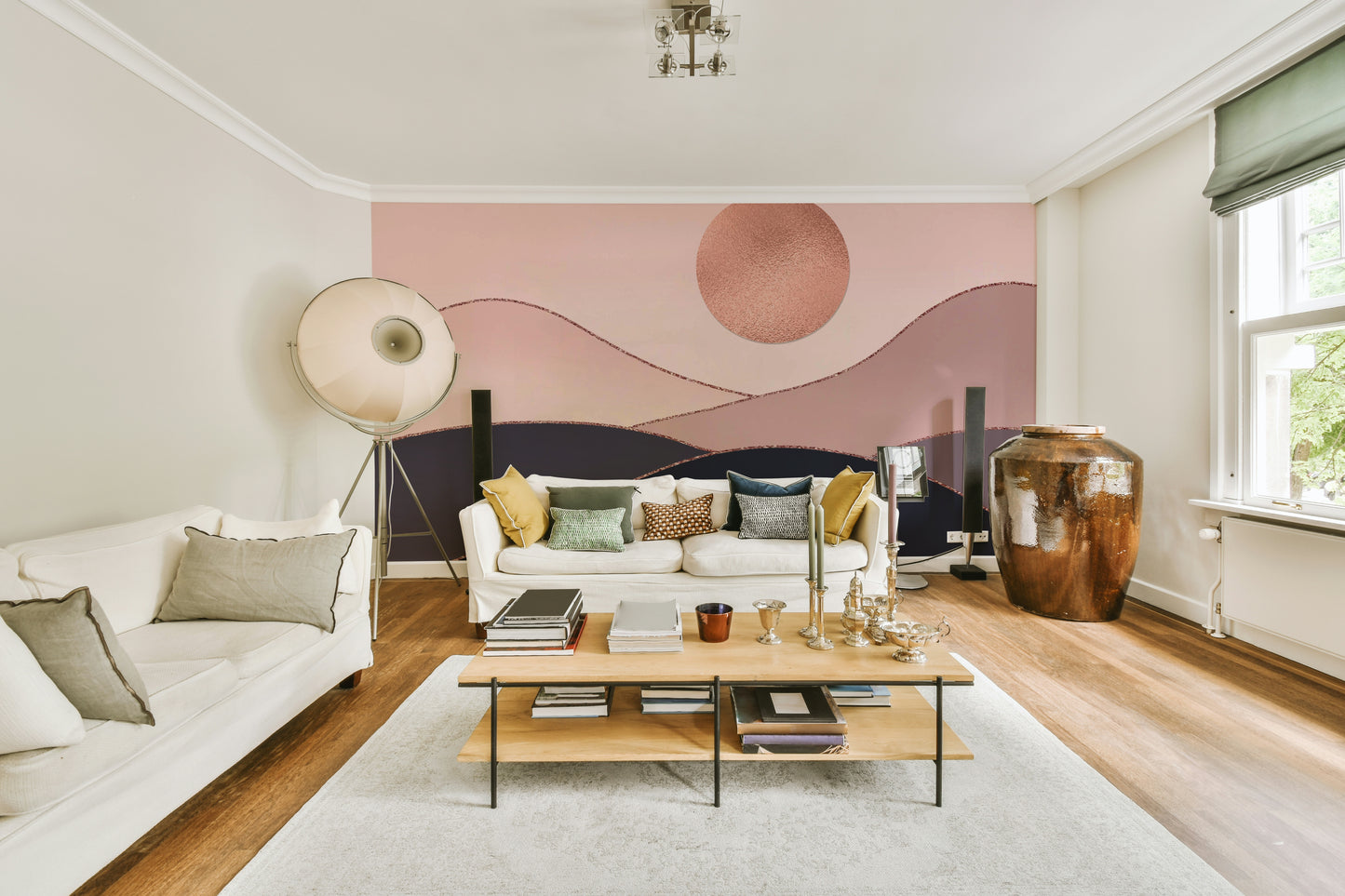 The colors are soft, muted tones of rose gold, pink, and white.

