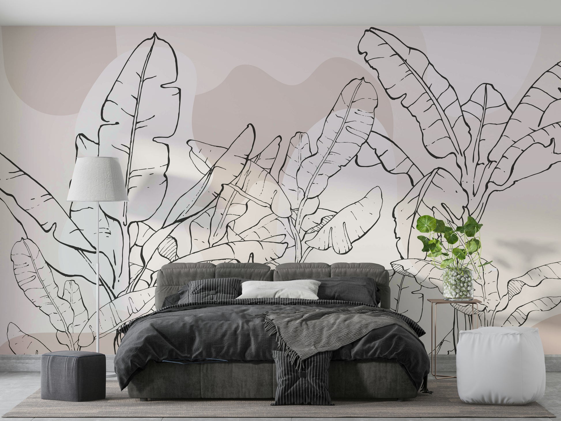 The banana leaves are a central focus of the image.

