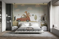 A wall mural of a peaceful adventure scene.

