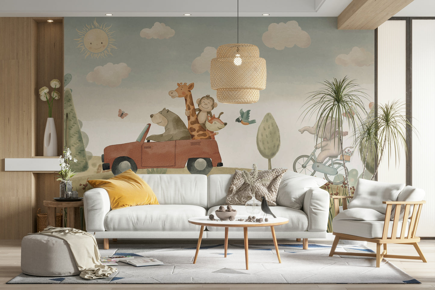 The colors are soft, muted tones of green, gray, and blue.

