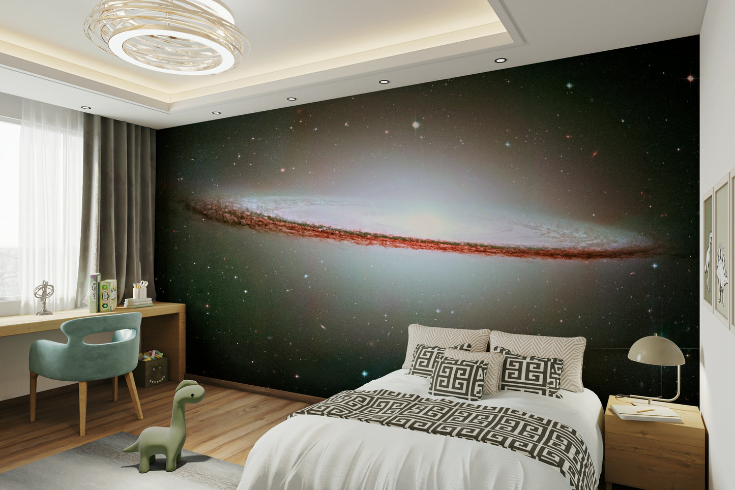 The design gives a feeling of quiet, cosmic beauty.

