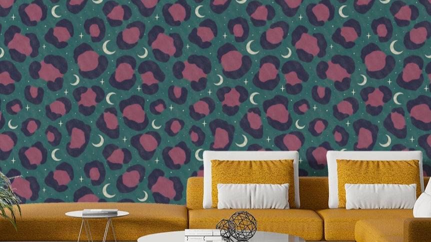 The image shows an artistic impression of a serene leopard scene.

