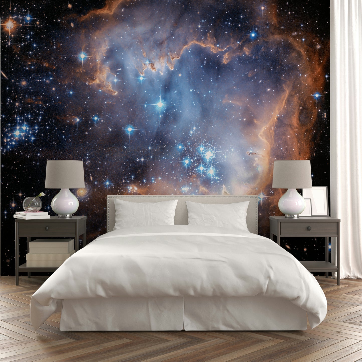 Bright stars are scattered throughout the nebula.
