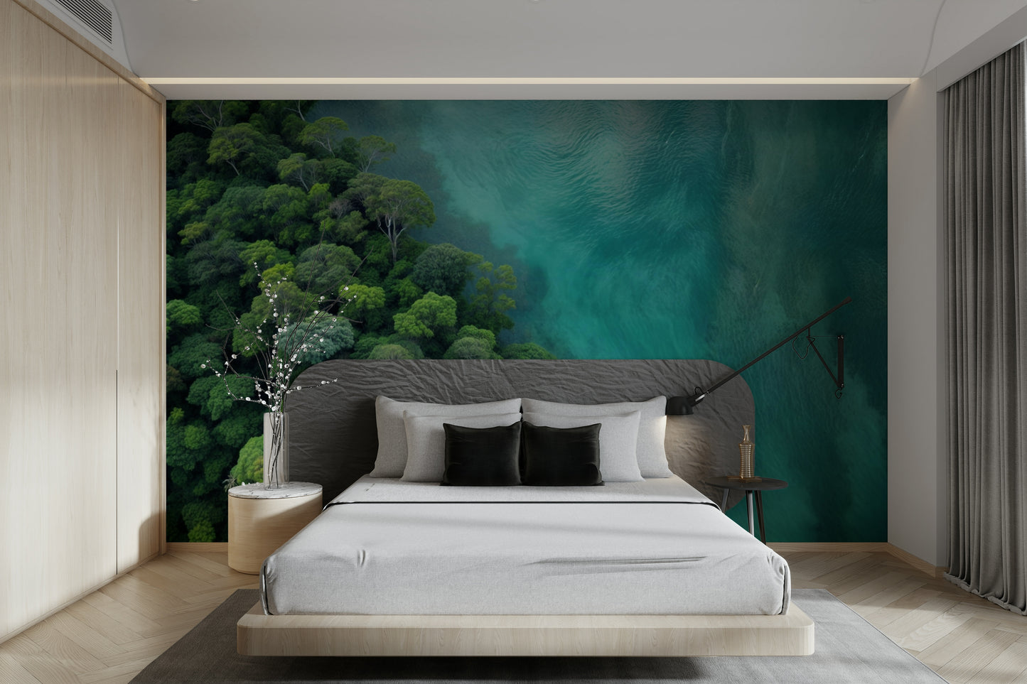 The mural gives the illusion of looking out of a plane window.
