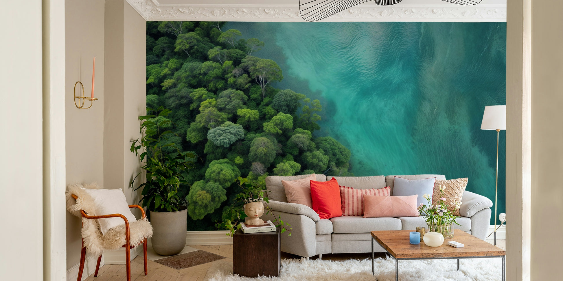 The water has soft ripples and waves on its surface.
