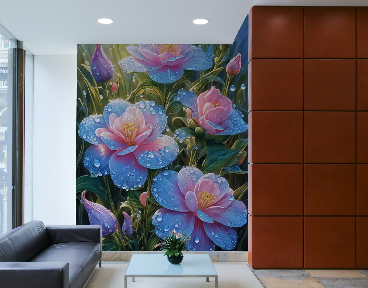 Tiny, glistening water droplets are visible on the surface of the petals.
