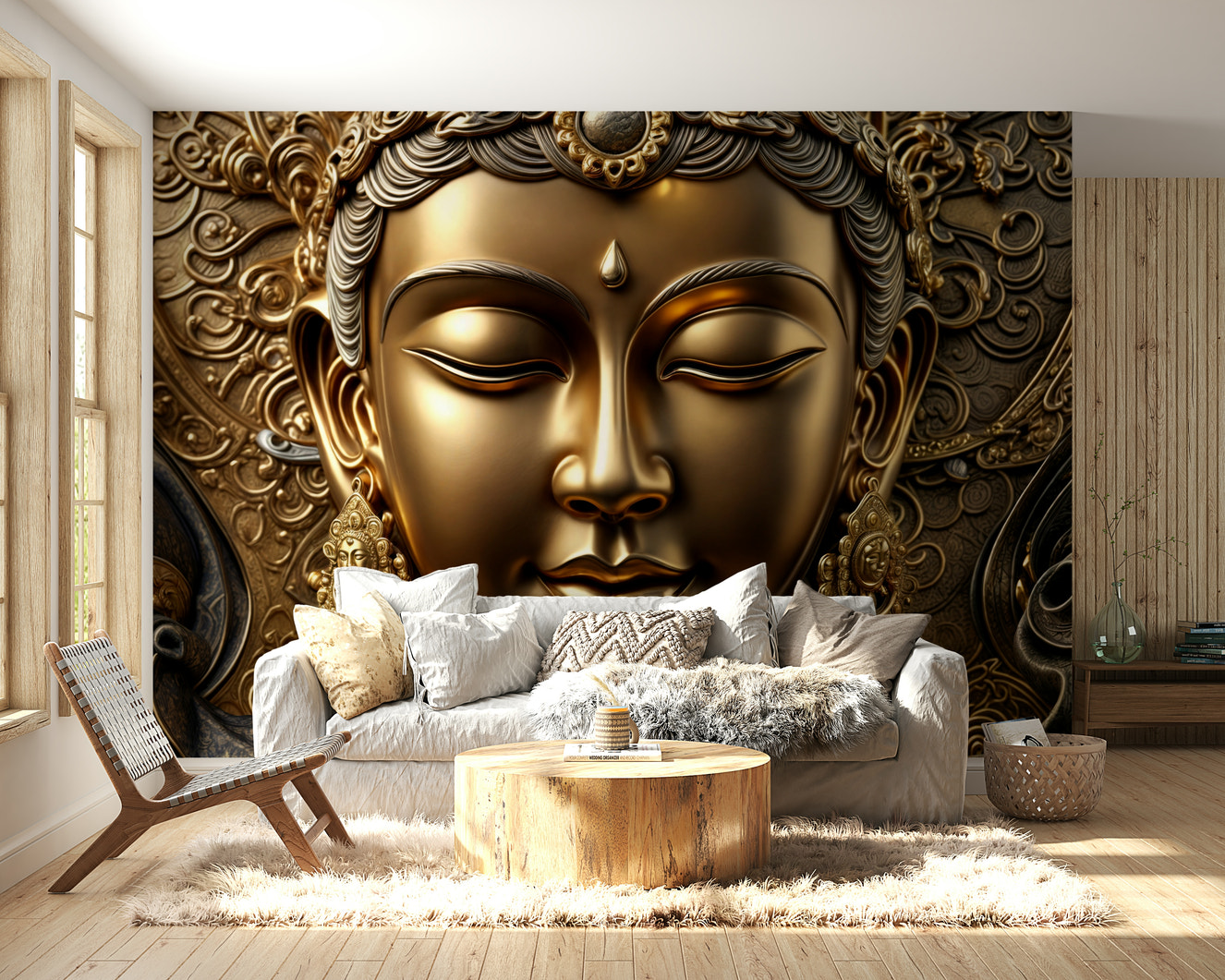 A wall mural with a minimalist and abstract design.
