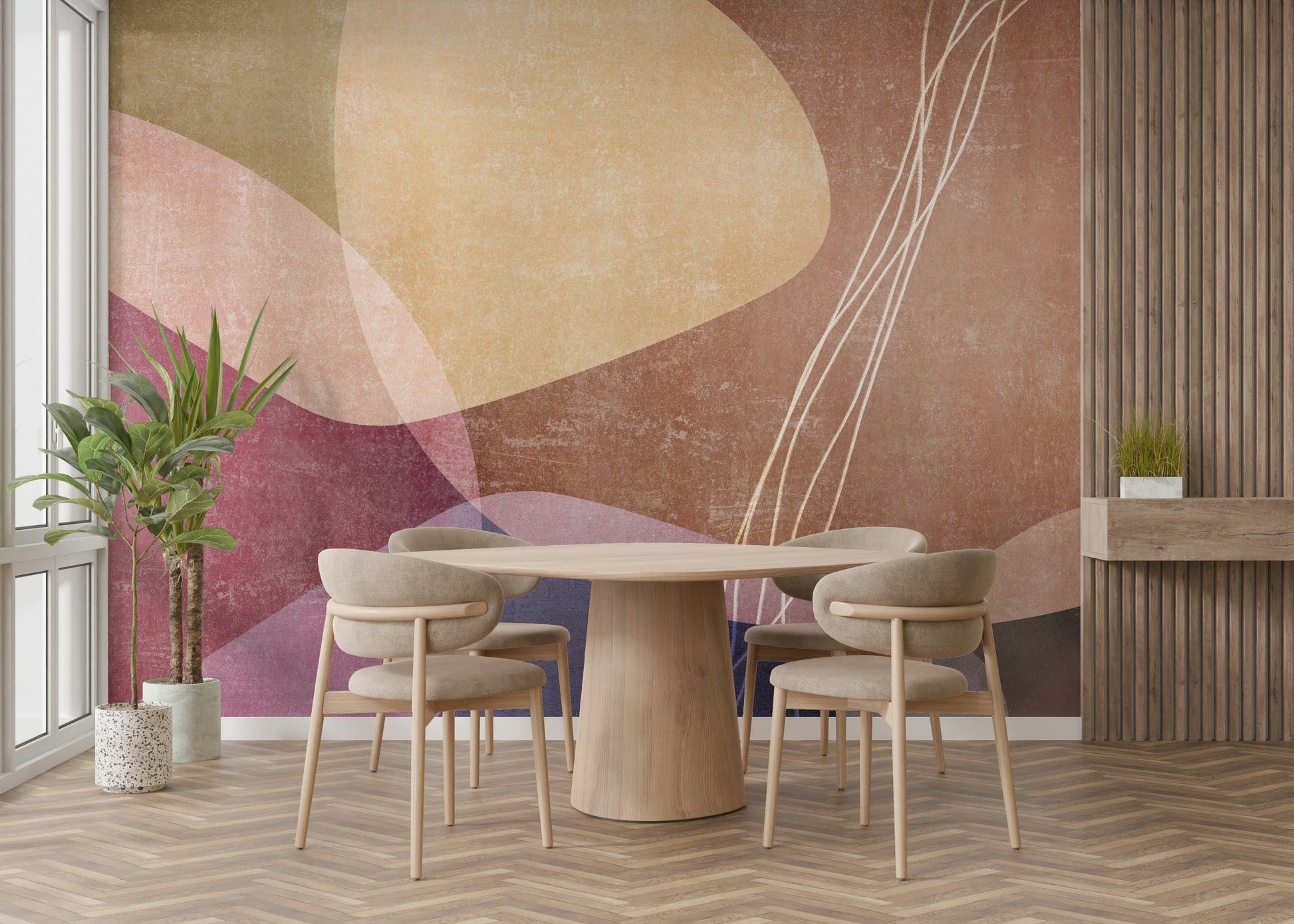 The overall feeling is one of calm, serenity, and artistic flair.
