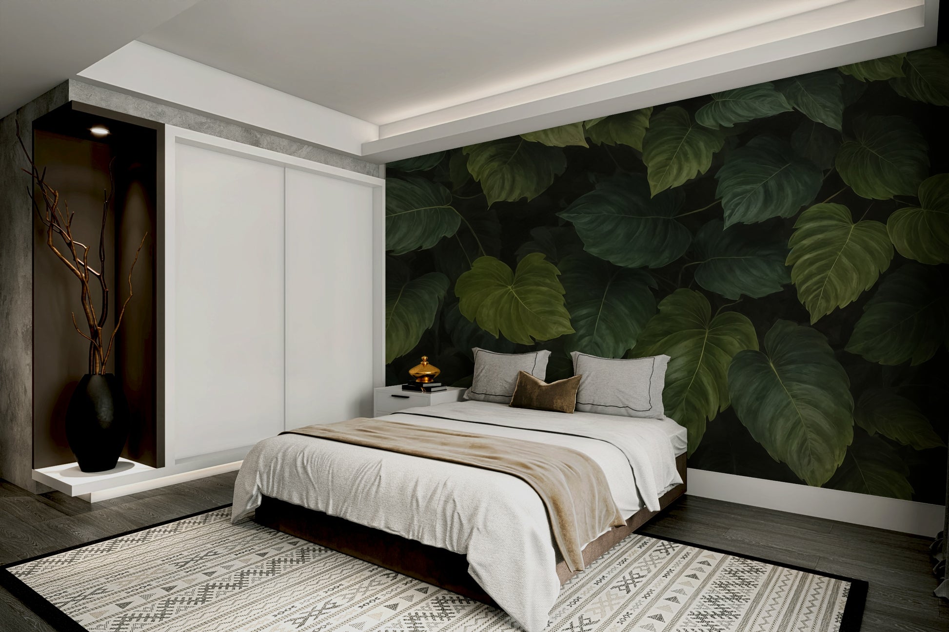 There is a sense of depth and layered leaves, like in a real forest.
