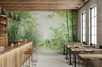 The mural gives the illusion of standing within a real forest.
