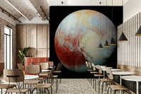 The mural is installed in a modern, eclectic living room.


