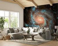 The mural extends across the entire wall, creating a dynamic backdrop.

