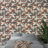 The wallpaper is installed in a modern, elegant living room.

