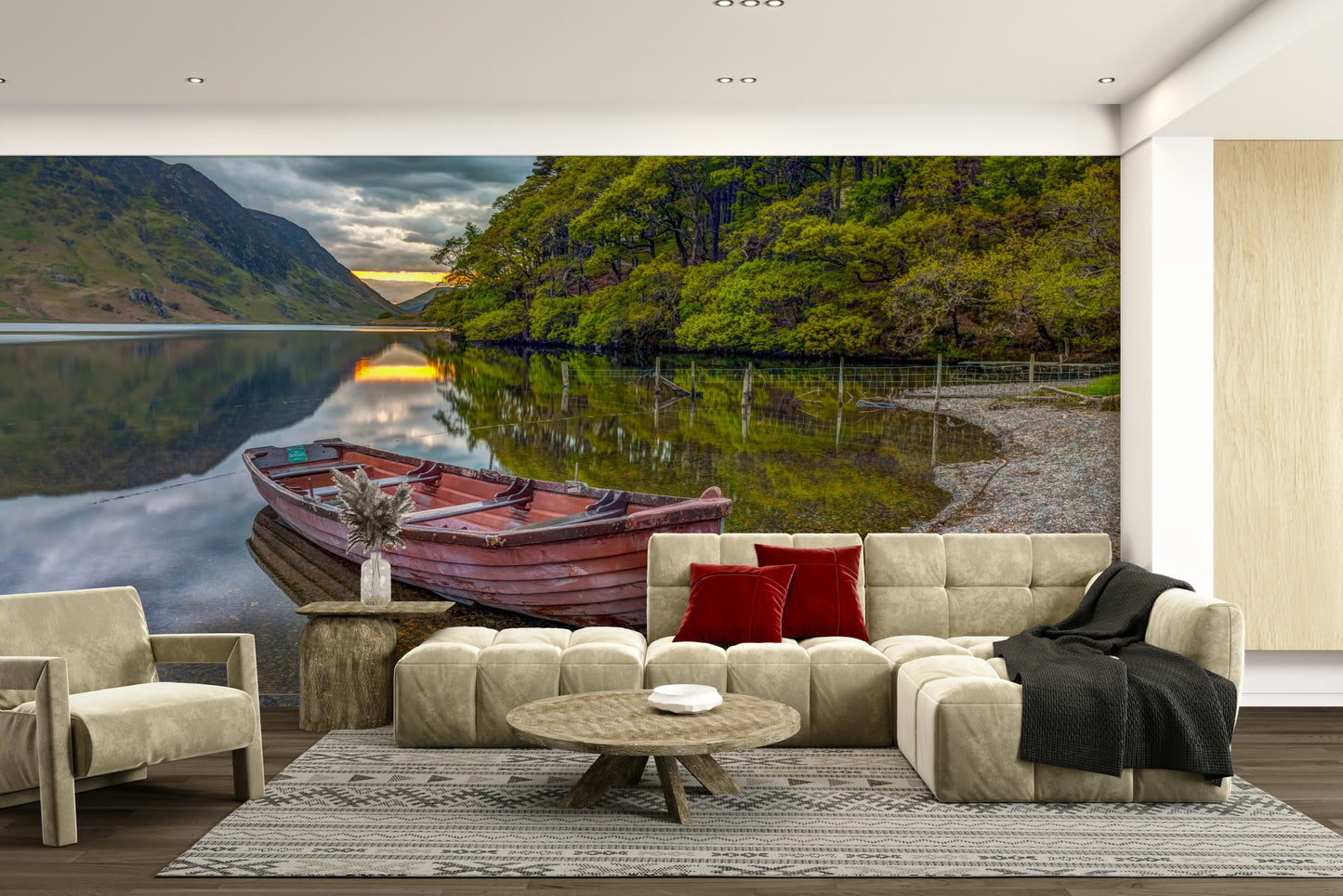 The mural extends across the entire wall, creating a smooth backdrop.

