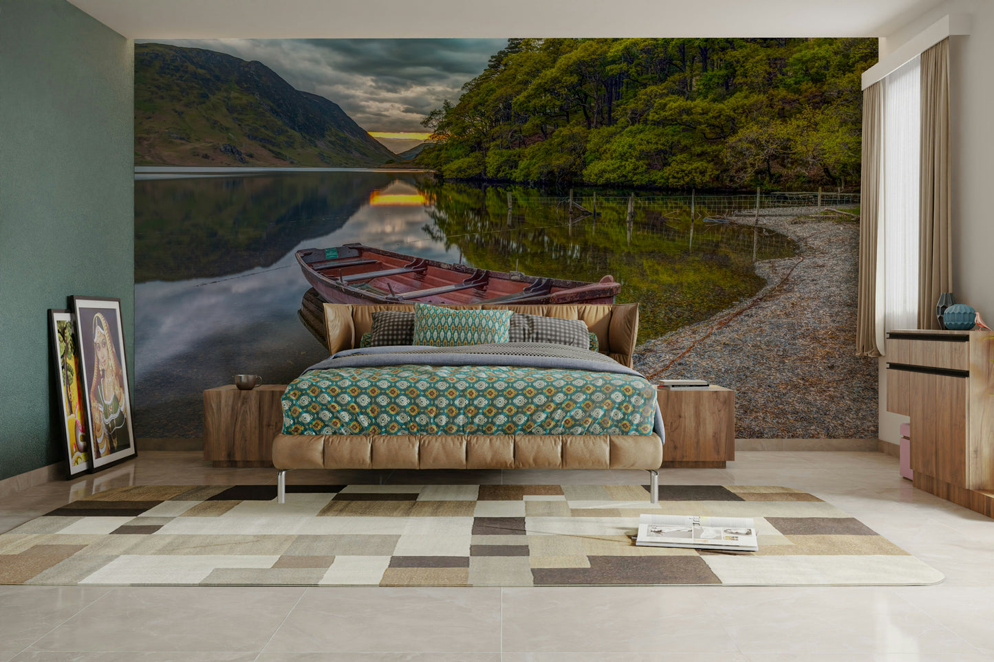 The room's lighting highlights the peaceful feel of the scene.

