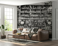 The mural is installed in a modern, quiet living room.

