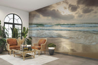 The sky is cloudy, but sunlight is breaking through.

