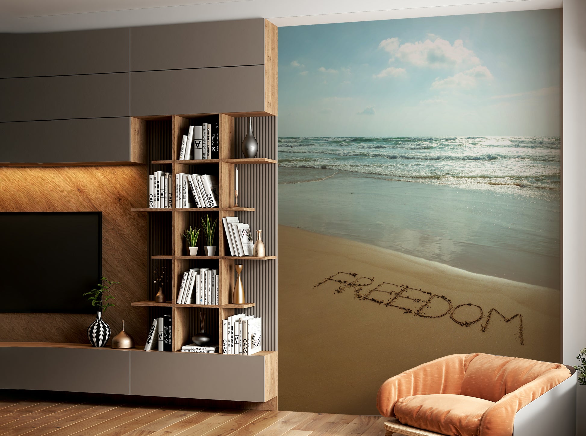 The mural extends across the entire wall, creating a smooth backdrop.

