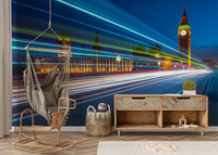 The mural extends across the entire wall, creating a dynamic backdrop.

