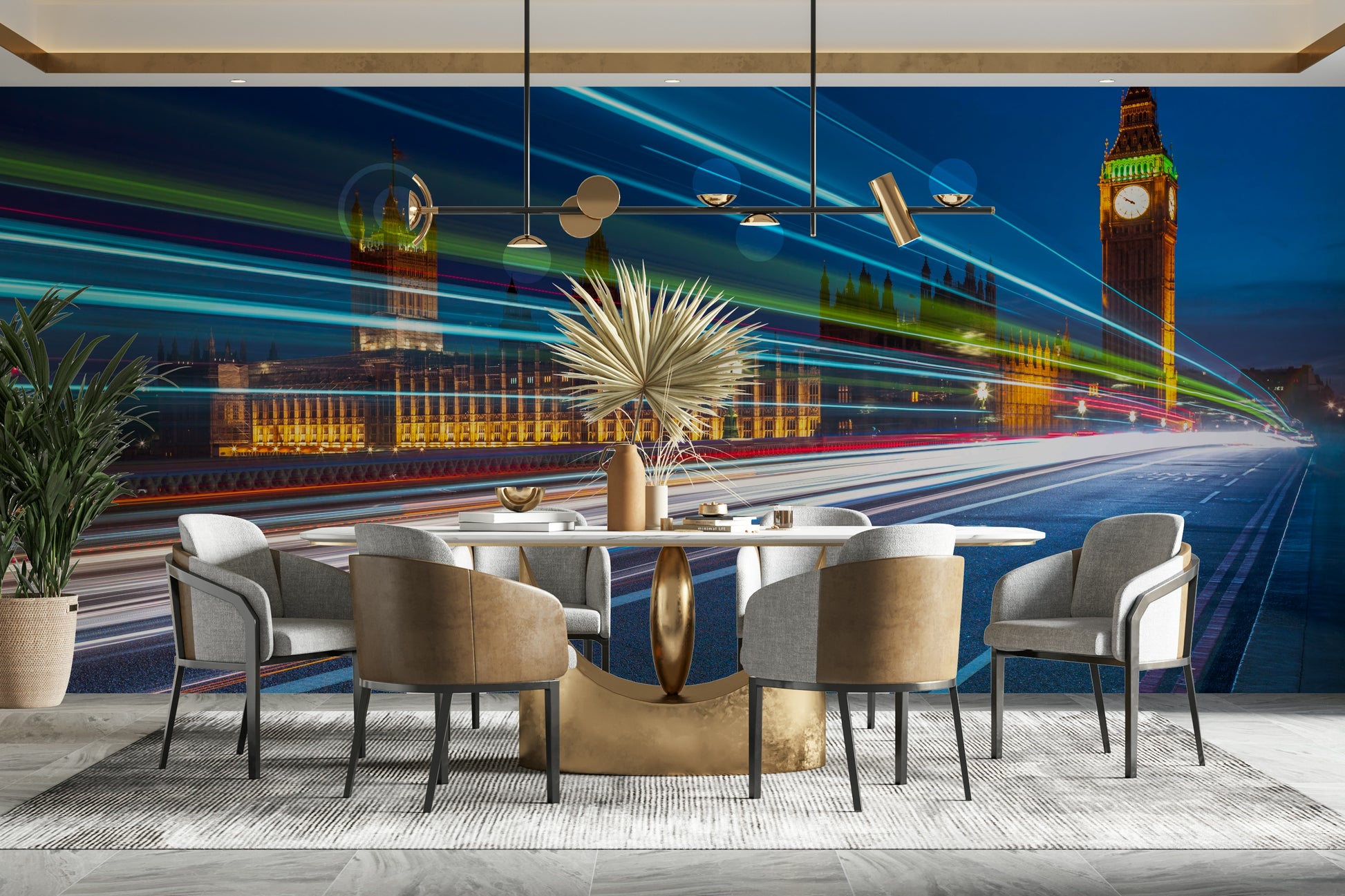 The design has a very polished and luxurious effect on the space.

