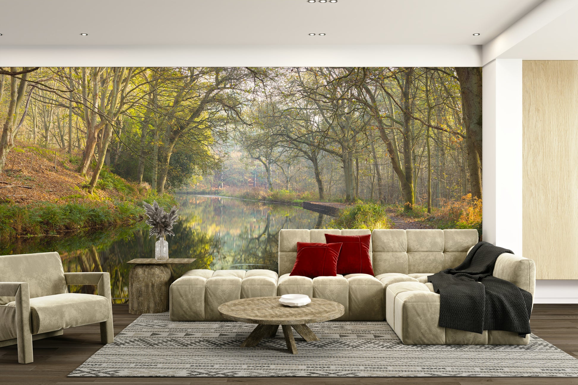 The room's lighting highlights the peaceful feel of the scene.

