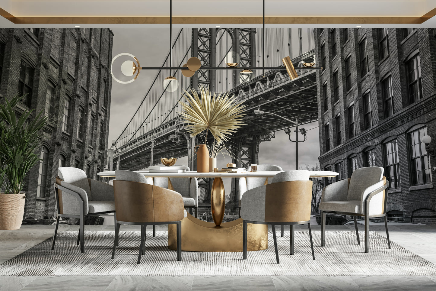 The image shows a full wall with the bridge viewed from street level.

