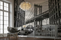 The mural extends across the entire wall, creating a bold backdrop.

