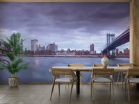 The image shows a full wall with several iconic New York City bridges.

