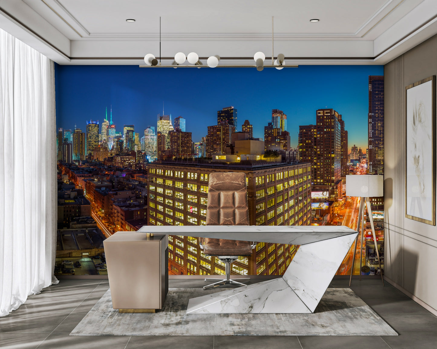 The mural extends across the entire wall, creating a dynamic backdrop.