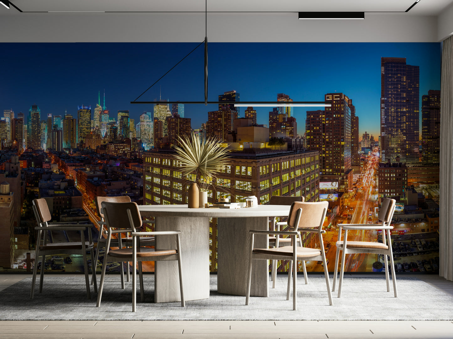 The mural is installed in a modern, eclectic living room.

