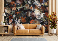 The mural is installed in a modern, eclectic living room.

